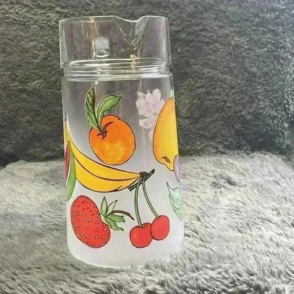 Vintage 80s Fruit Pattern Frosted Glass Pitcher Dartington France - Picture 9 of 16